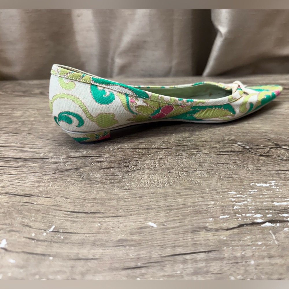 Vtg Prada SS2003 Green‎ Brocade Flat Shoes 37.5 - Picture 5 of 11
